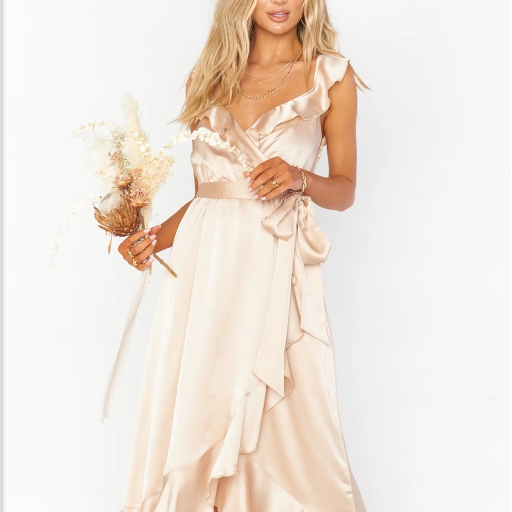 Show Me Your Mumu satin ruffle wrap dress